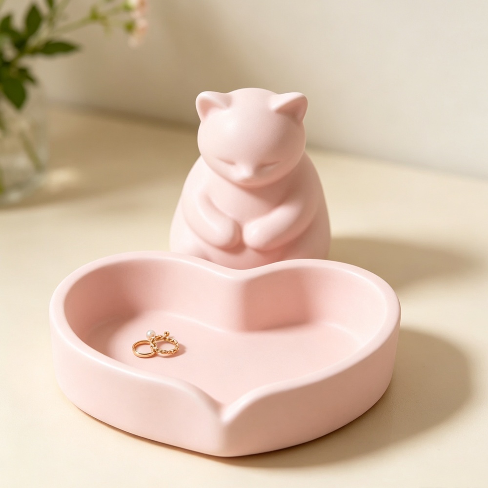 3D Printing Ring Holder - Tempat Perhiasan Bentuk Kucing Pink 3D